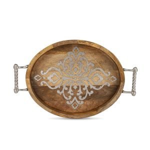Heritage Inlay Wood Oval Tray with Handles