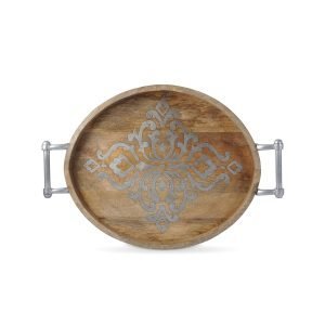 Heritage Inlay Wood Oval Tray with Handles, 25"
