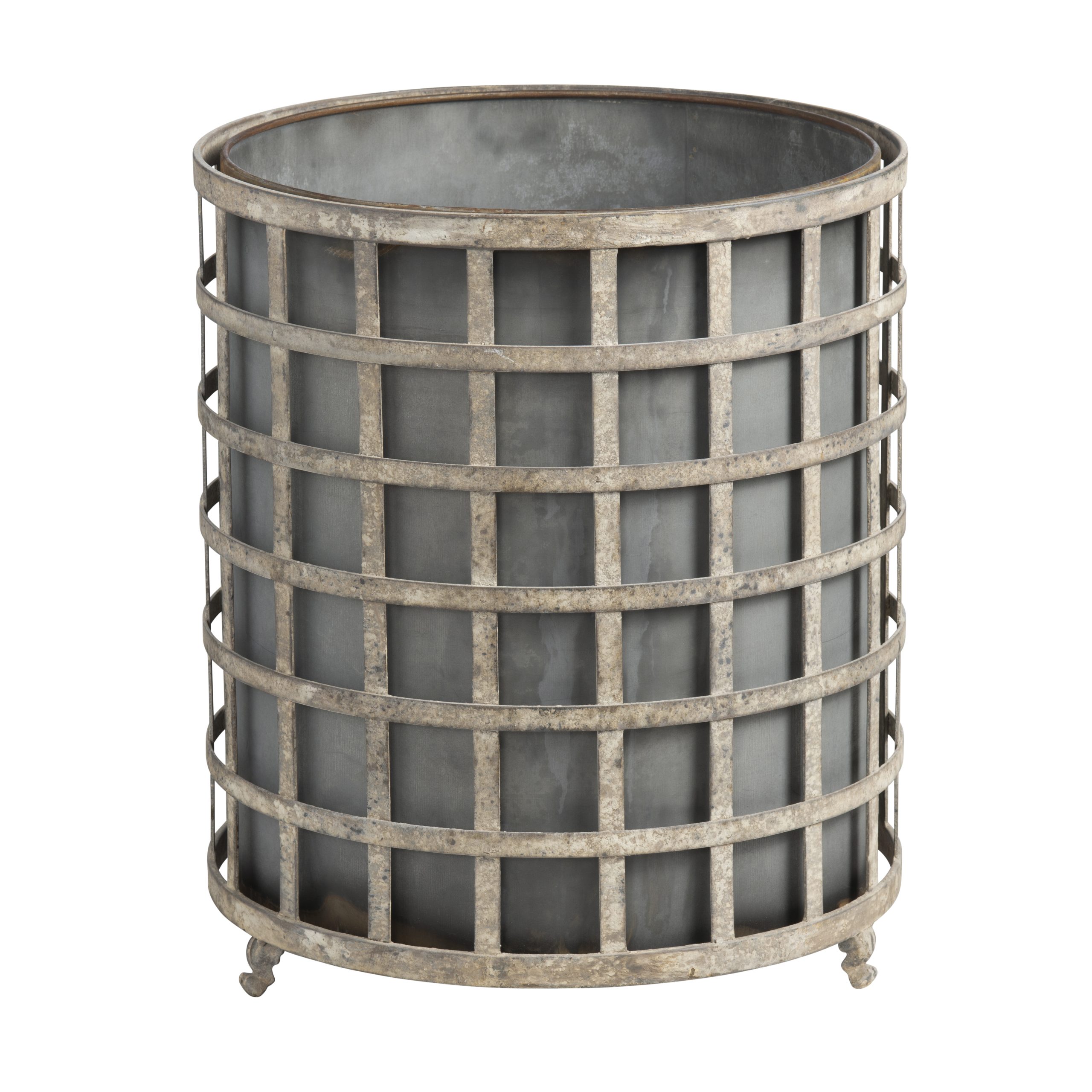 Round Aged Metal Lattice Planter, 19.5"H