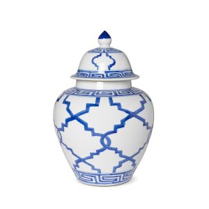 Imperial Ceramic Ginger Jar, Greek Key, Blue