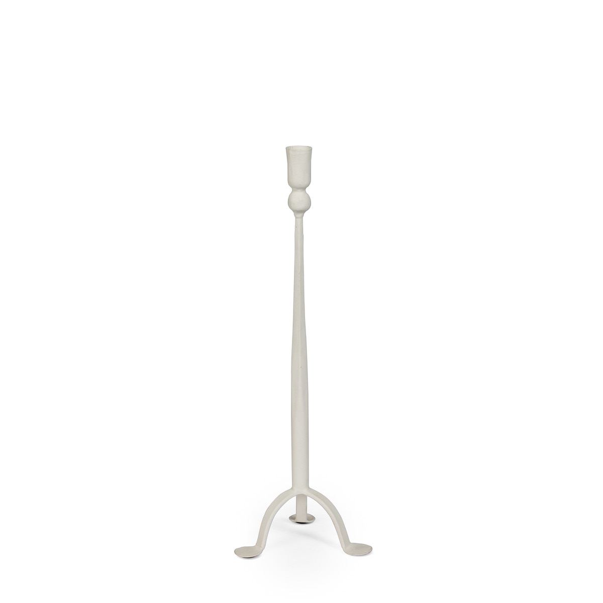 Sand-cream iron taper candle holder with slender stem and open tripod base