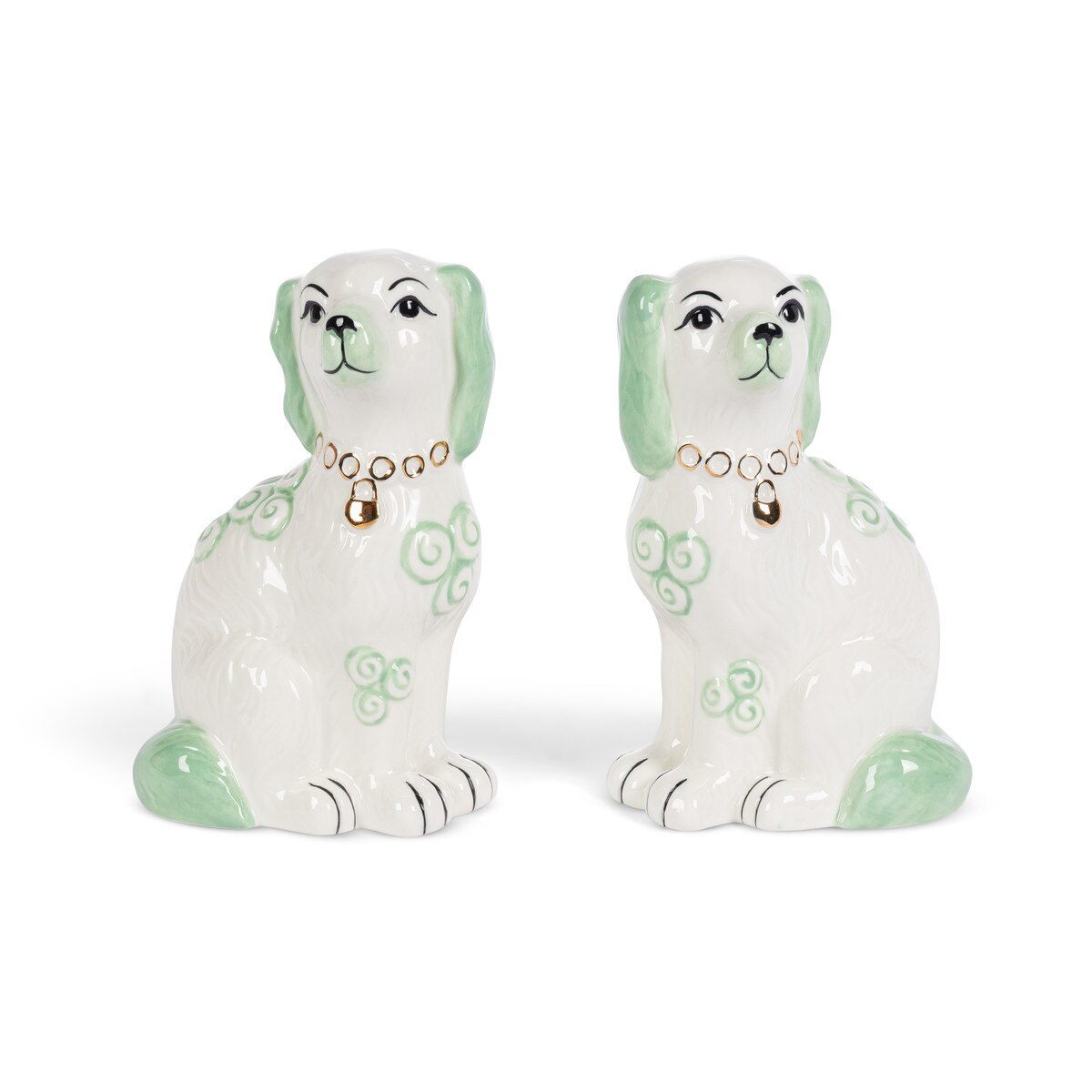Porcelain Staffordshire Dogs, Smoke Green, Set of 2