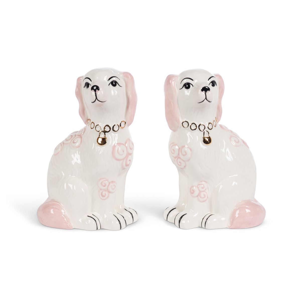 Porcelain Staffordshire Dogs Figurines, Pink, Set of 2