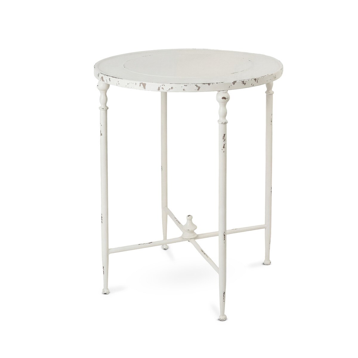 Antiqued White Metal Round Side Table