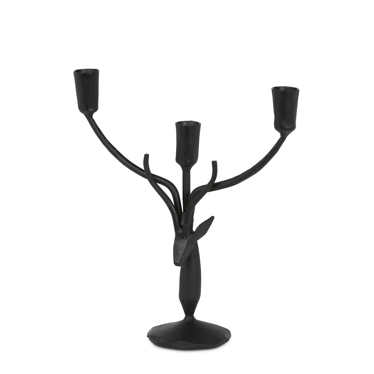 Small black iron stag candle holder with three branching candle cups