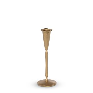 Small Antique Brass-finished iron candle holder with tulip-shaped cup