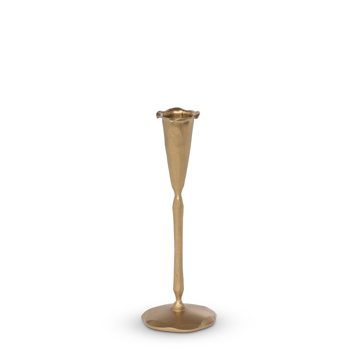 Small Antique Brass-finished iron candle holder with tulip-shaped cup