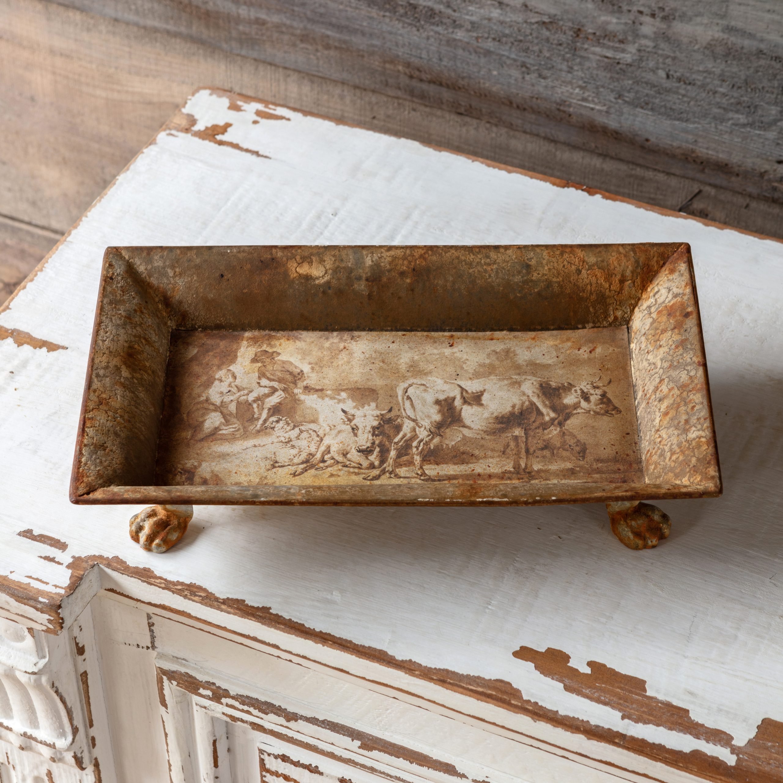 Burnished Pastoral Rectangular Tole Tray