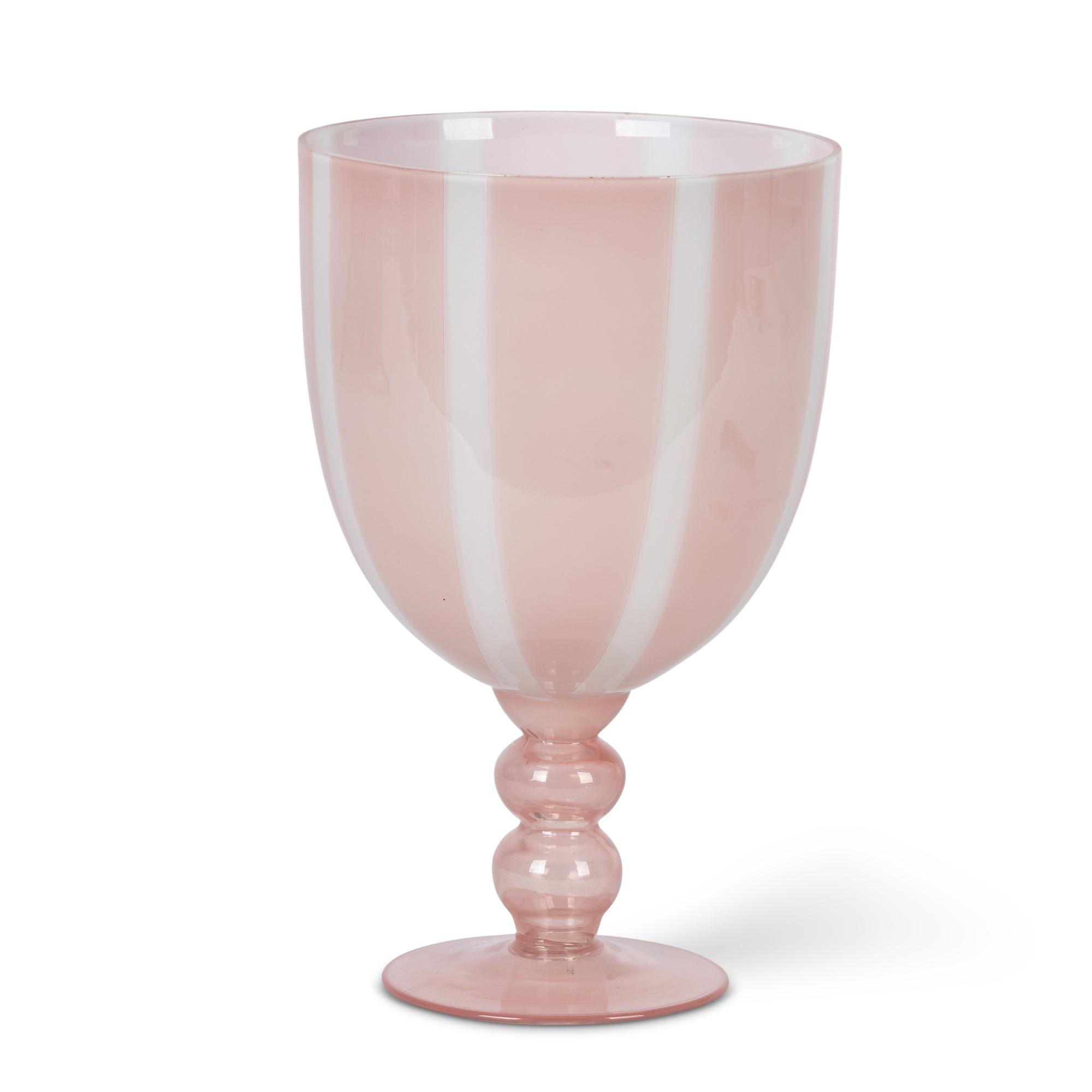 Pink and White Striped Glass Vase
