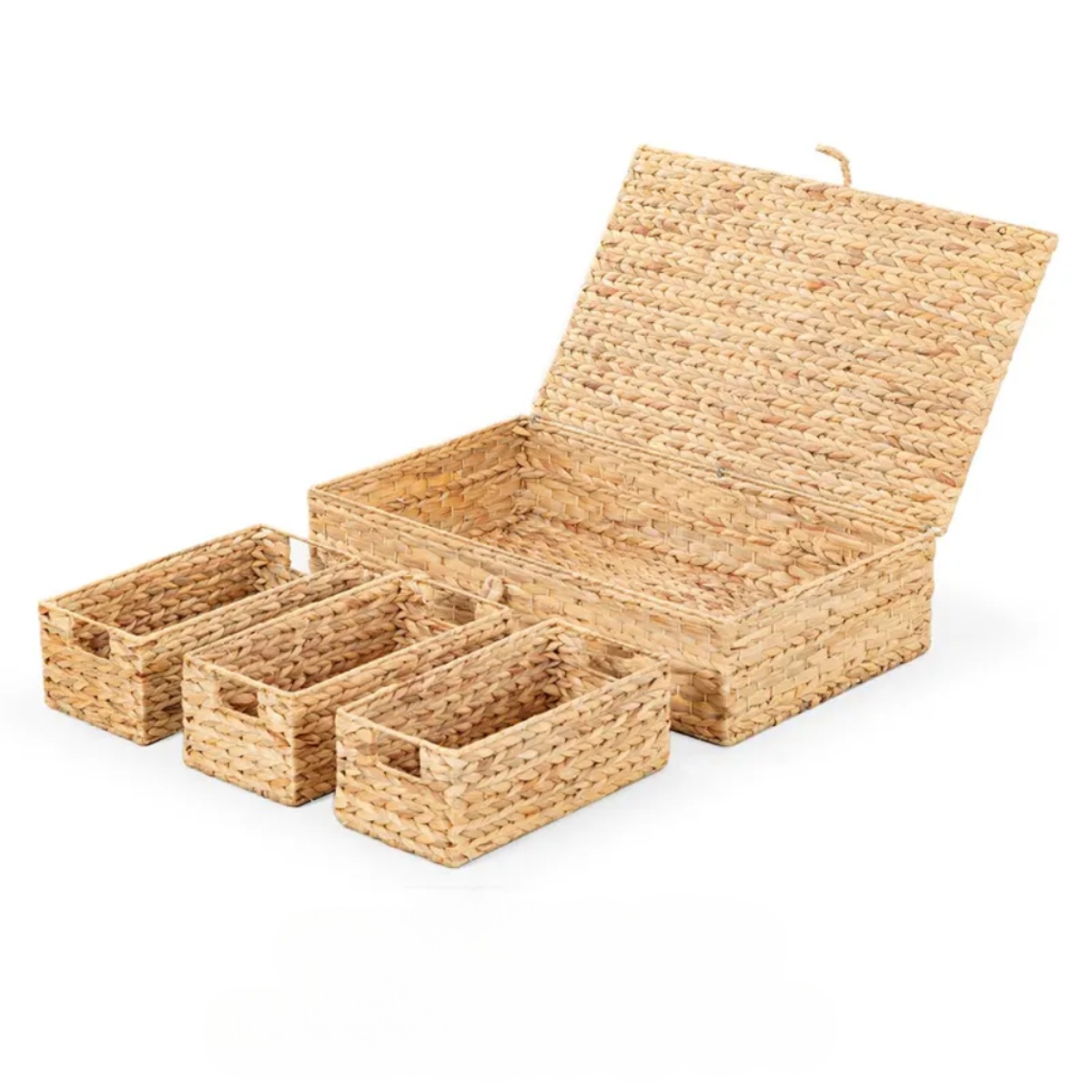 Water-Hyacinth Organizer with Three Baskets and Lidded Box